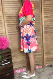 Multi color floral prints women dress with pink short sleeves XCH15001  (AS2)