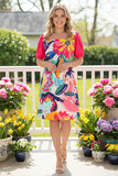 Multi color floral prints women dress with pink short sleeves XCH15001  (AS2)