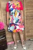 Multi color floral prints women dress with pink short sleeves XCH15001  (AS2)