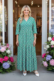 Southern Stitch floral printed green maxi women dress GJQ17014