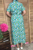 Southern Stitch Geometric Pattern short sleeve maxi dress GJQ16927