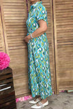 Southern Stitch Geometric Pattern short sleeve maxi dress GJQ16927