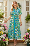 Southern Stitch Geometric Pattern short sleeve maxi dress GJQ16927