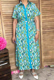 Southern Stitch Geometric Pattern short sleeve maxi dress GJQ16927