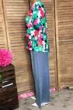 Southern Stitch floral printed long sleeve w/elastic cuff women tops XCH15700 IS12