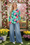 Southern Stitch floral printed long sleeve w/elastic cuff women tops XCH15700 IS12
