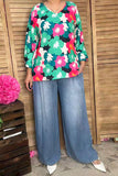 Southern Stitch floral printed long sleeve w/elastic cuff women tops XCH15700 IS12