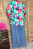 Southern Stitch floral printed long sleeve w/elastic cuff women tops XCH15700 IS12