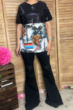 Sequin & western patterns short sleeves women tops BQ12208  (AS6)