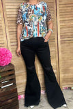 Plus size Bull skull & sunflower printed leopard short sleeve women tops XCH12468 GS11