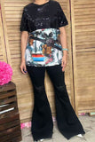 Sequin & western patterns short sleeves women tops BQ12208  (AS6)