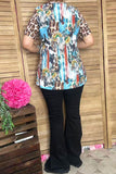 Plus size Bull skull & sunflower printed leopard short sleeve women tops XCH12468 GS11