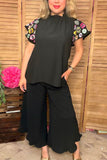 Southern Stitch Aztec embroidery raglan sleeves black women blouse XCH16757(FS2)