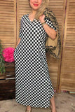 Southern Stitch Checkered printed short sleeve maix dress w/side slits XCH17041