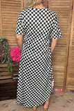 Southern Stitch Checkered printed short sleeve maix dress w/side slits XCH17041