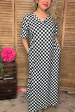 Southern Stitch Checkered printed short sleeve maix dress w/side slits XCH17041