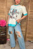 Southern Stitch Western riding horse printed short sleeve women top w/side slits XCH16985