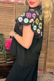 Southern Stitch Aztec embroidery raglan sleeves black women blouse XCH16757(FS2)