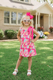 Wholesale children boutique clothing Floral printed girls dress XCH03029 (A2S3)