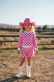 Western checkered long sleeve top & shorts girls boutique set XCH04051 A9S1