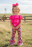 Western pink top & leoaprd & cow & sunflower girls boutique set XCH0777-26H (A4S8)
