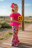 Western pink top & leoaprd & cow & sunflower girls boutique set XCH0777-26H (A4S8)