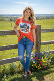 Western plus size "Feelin Ranchy" Orange printed short sleeve t-shirt XCH11956 (GS8)