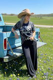 XCH14181 "Rodeo Road Trippin" short sleeve black women top (GS6)