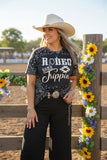 XCH14181 "Rodeo Road Trippin" short sleeve black women top (GS6)