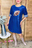 Blue sequin w/tan color football short sleeve women dresses XCH15253 AS7