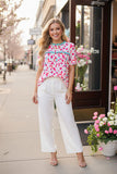 Shop Mint & fuchsia leopard printed w/ruffle short sleeve women tops XCH15803 (GS7)