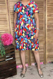 Western printed short sleeve women dress w/side pockets XCH15945 AS2