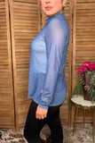 Western chic blue mesh women's boutique top Southern Stitch XCH17062