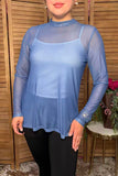 Western chic blue mesh women's boutique top Southern Stitch XCH17062