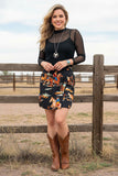 Western cowboy print black mini women's boutique skirt Southern Stitch XCH17176
