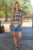 Western animal & turquoise concho short sleeve women's boutique top YMY11685 (ES7)