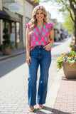 Mint flower print short sleeve women tops w/ruffles YMY13365 (DS9)