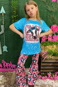 1101WY CRAY HEIFER printed girls top & bell bottoms set