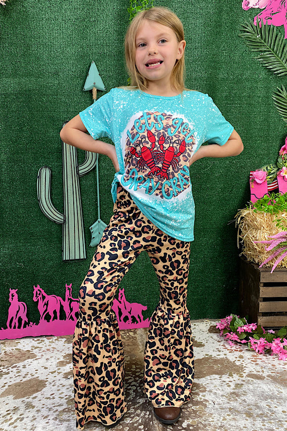 LET'S GET CRAY CRAY Red lobster leopard bell bottoms printed girl set 1107WY