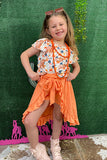 Girls boutique clothing wholesale Cow floral off the shoulder blouse w/skirt girl set 1112WY (A3S8)