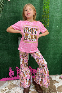 HOLY COW Pink printed girl bell bottom set 11817MZ