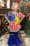 DLH1212-13 USA flag & sunflower printed girls top w/ruffles