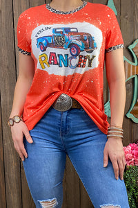 XCH11956 "Feelin Ranchy" Orange printed short sleeve t-shirt