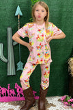 Western cowboy baby pink top & pant boutique girls pajama set 3755MZ