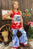 Girls clothing suppliers "USA" tie dye printed 2pc girls set LC003