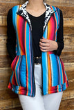 DL8362-4 Serape/Cow printed reversible zipper vest w pockets (Tag is removable)