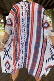 BA10865 White blue and red Aztec printed kimono