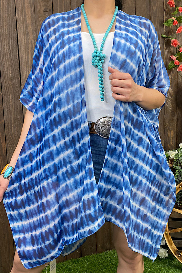 BA8650 Blue tie dye printed kimono