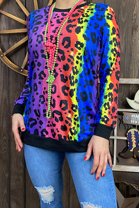 BQ11125 Multi color leopard printed long sleeve top