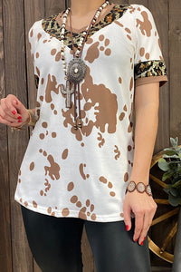 BQ11482 White spotted top w/leopard printed sequins
